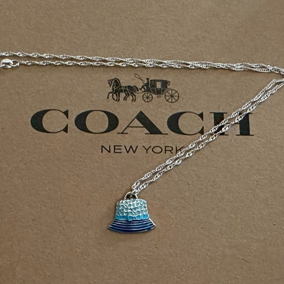 Coach Blue Enamel Signature Hat Pendant .925 Sterling Silver Necklace - Picture 5 of 7